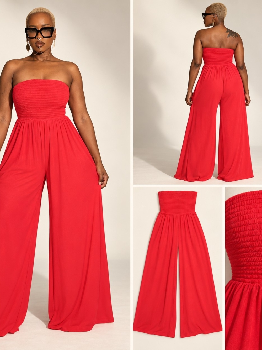 Strapless Wide-Leg Jumpsuit in Red